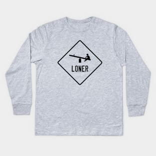 Funny Loner Playground Sign - One Child on a Seesaw (Black) Kids Long Sleeve T-Shirt